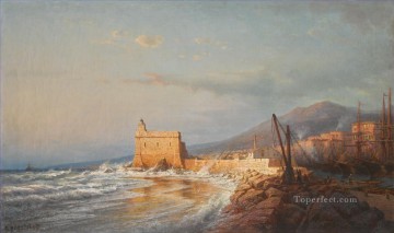 Dockscape Painting - Sunset in Stormy Weather Menton Alexey Bogolyubov dockscape
